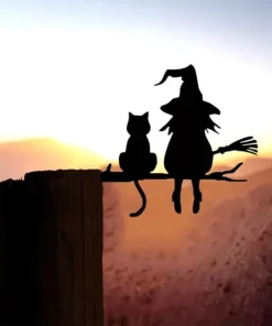 Witch and Cat Metal Silhouette Wall Art - Perfect for Home, Garden, Patio Decor | Ideal Birthday & Housewarming Gift