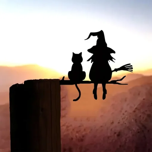 Witch and Cat Metal Silhouette Wall Art - Perfect for Home, Garden, Patio Decor | Ideal Birthday & Housewarming Gift