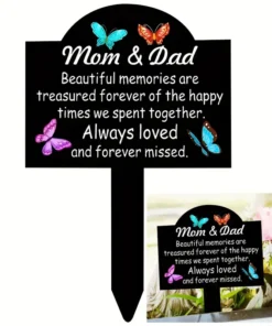 1pc Classic Style Memorial Garden Stake for Mom & Dad - Vinyl, Floor Mount, No Electricity Needed, Thanksgiving Remembrance, Weatherproof Cemetery Tribute, Personalized Figures & People Themed Grave Marker Plaque