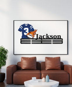 Personalized Football Player Medal Hanger USA football Sign 12 Rungs for medals & Ribbons Show metal Sport Game Day Gift for Him, Classic Fashion, Timeless Design for All