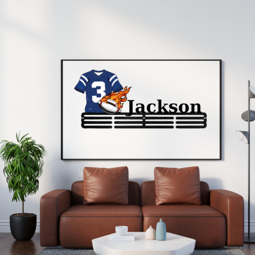 Personalized Football Player Medal Hanger USA football Sign 12 Rungs for medals & Ribbons Show metal Sport Game Day Gift for Him, Classic Fashion, Timeless Design for All