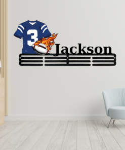 Personalized Football Player Medal Hanger USA football Sign 12 Rungs for medals & Ribbons Show metal Sport Game Day Gift for Him, Classic Fashion, Timeless Design for All