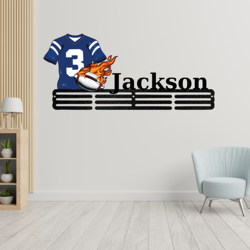 Personalized Football Player Medal Hanger USA football Sign 12 Rungs for medals & Ribbons Show metal Sport Game Day Gift for Him, Classic Fashion, Timeless Design for All