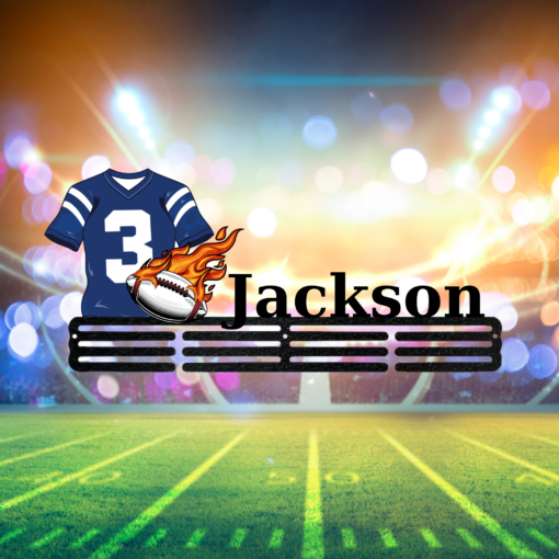 Personalized Football Player Medal Hanger USA football Sign 12 Rungs for medals & Ribbons Show metal Sport Game Day Gift for Him, Classic Fashion, Timeless Design for All