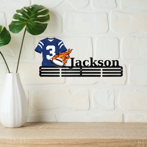 Personalized Football Player Medal Hanger USA football Sign 12 Rungs for medals & Ribbons Show metal Sport Game Day Gift for Him, Classic Fashion, Timeless Design for All