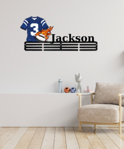 Personalized Football Player Medal Hanger USA football Sign 12 Rungs for medals & Ribbons Show metal Sport Game Day Gift for Him, Classic Fashion, Timeless Design for All