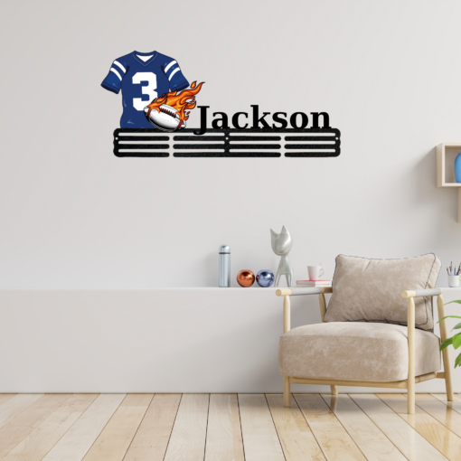 Personalized Football Player Medal Hanger USA football Sign 12 Rungs for medals & Ribbons Show metal Sport Game Day Gift for Him, Classic Fashion, Timeless Design for All