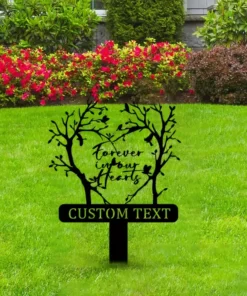 Custom Grave Memorial Stake, Vintage Metal Tree Heart Design, Door Mount Cemetery Sign Plaque, Multipurpose Metal Yard Stake, Garden Memorial Decoration with Custom Text Option