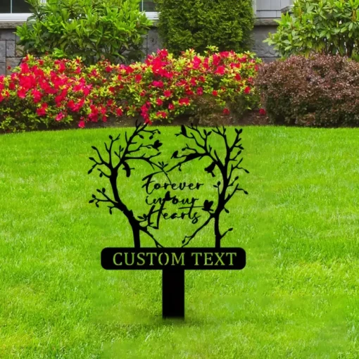 Custom Grave Memorial Stake, Vintage Metal Tree Heart Design, Door Mount Cemetery Sign Plaque, Multipurpose Metal Yard Stake, Garden Memorial Decoration with Custom Text Option