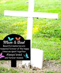 Classic Style Memorial Garden Stake for Mom & Dad Vinyl, Floor Mount, No Electricity Needed, Thanksgiving Remembrance, Weatherproof Cemetery Tribute, Personalized Figures and People Themed Grave Marker Plaque