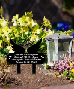 Heartfelt Rustic Memorial Grave Marker Weatherproof Cemetery Decoration with Angel Wings and Heartfelt Message Outdoor Garden Plaque Stake for Lost Loved Ones, Durable Plastic Construction, Easy Installation, and Long Lasting Tribute