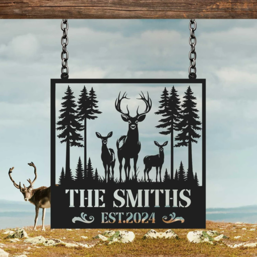 Custom Metal Deer Cabin Sign, Deer Hunter Gift, Custom Last Name Sign, Outdoor Decor, Man Cave Decor, Home Decor, Hunter Gift