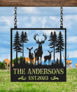 Custom Metal Deer Cabin Sign, Deer Hunter Gift, Custom Last Name Sign, Outdoor Decor, Man Cave Decor, Home Decor, Hunter Gift