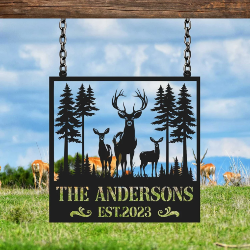 Custom Metal Deer Cabin Sign, Deer Hunter Gift, Custom Last Name Sign, Outdoor Decor, Man Cave Decor, Home Decor, Hunter Gift