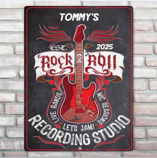 Personalized Rock & Roll Metal Sign Recording Studio Wall Art Home Decor