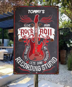 Personalized Rock & Roll Metal Sign Recording Studio Wall Art Home Decor