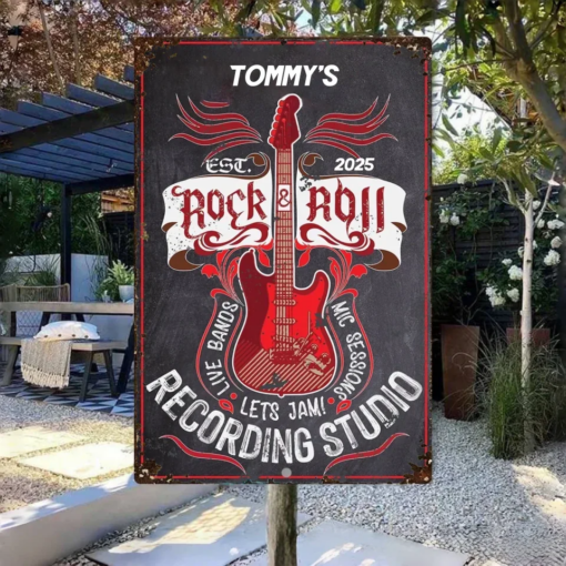 Personalized Rock & Roll Metal Sign Recording Studio Wall Art Home Decor