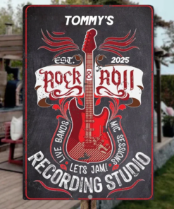 Personalized Rock & Roll Metal Sign Recording Studio Wall Art Home Decor