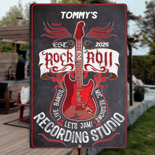 Personalized Rock & Roll Metal Sign Recording Studio Wall Art Home Decor