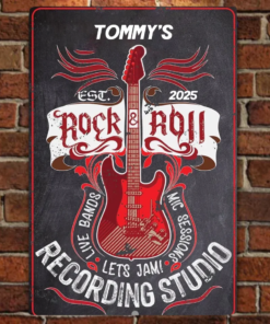 Personalized Rock & Roll Metal Sign Recording Studio Wall Art Home Decor