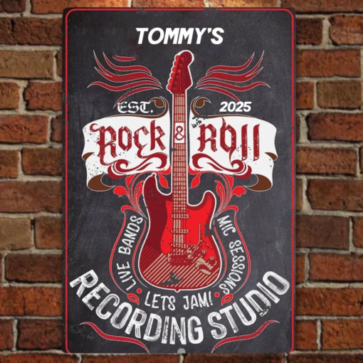 Personalized Rock & Roll Metal Sign Recording Studio Wall Art Home Decor