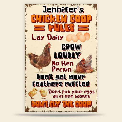 Chicken Coop Rules Personalized Country Farming Metal Sign Famer Wall Sign