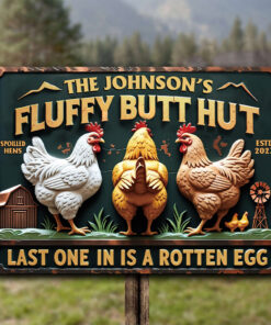 Personalized Chicken Rectangle Metal Sign Fluffy Butt Hut Last One In A Rotten Egg Chicken Wall Art