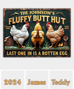 Personalized Chicken Rectangle Metal Sign Fluffy Butt Hut Last One In A Rotten Egg Chicken Wall Art