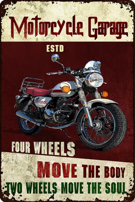 Motorcycle Metal Sign Garage Sign Auto Mechanic Garage Four Wheels Customized Classic Metal Signs