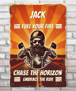 Fuel Your Fire Chase The Horizon Personalized Wall Art Motorcycle Premium Quality Rustic Metal Sign