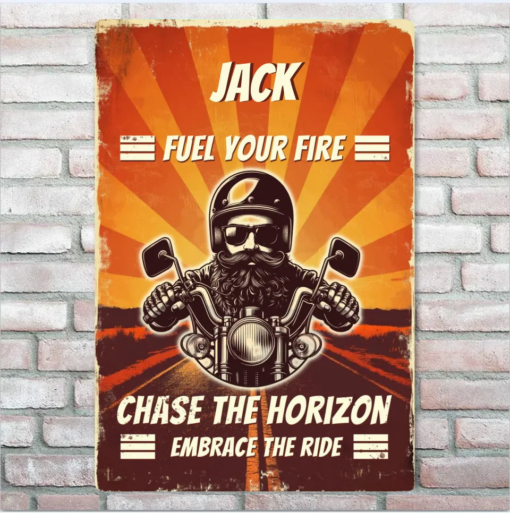 Fuel Your Fire Chase The Horizon Personalized Wall Art Motorcycle Premium Quality Rustic Metal Sign