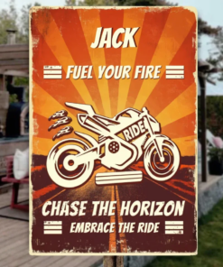 Fuel Your Fire Chase The Horizon Personalized Wall Art Motorcycle Premium Quality Rustic Metal Sign