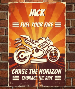 Fuel Your Fire Chase The Horizon Personalized Wall Art Motorcycle Premium Quality Rustic Metal Sign