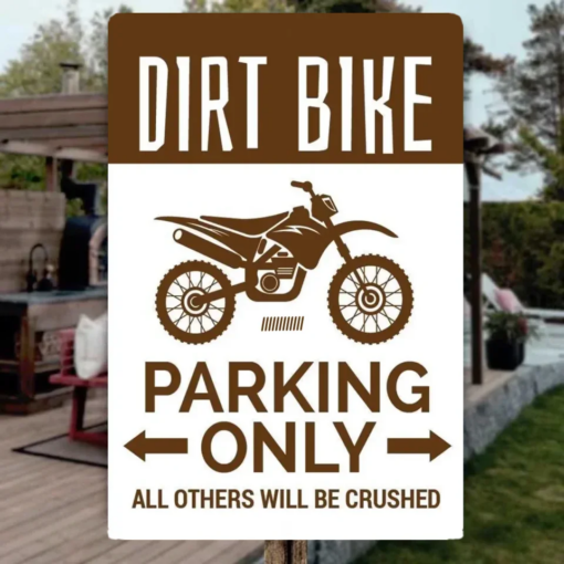 Dirt Bike Parking Metal Sign Gift for Biker, Motorbike Lover Quality Aluminum Bike Signs