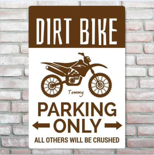 Dirt Bike Parking Metal Sign Gift for Biker, Motorbike Lover Quality Aluminum Bike Signs