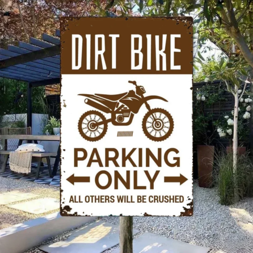 Dirt Bike Parking Metal Sign Gift for Biker, Motorbike Lover Quality Aluminum Bike Signs