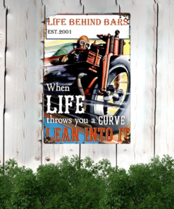 Life Behind Bars Biker Vertical Metal Sign Motorcycle Lover Creative Iron Sheet