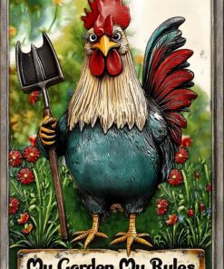 My Garden My Rules Personalized Gardening Rectangle Metal Sign Gift For Famer, Chicken Lover