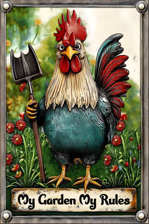 My Garden My Rules Personalized Gardening Rectangle Metal Sign Gift For Famer, Chicken Lover