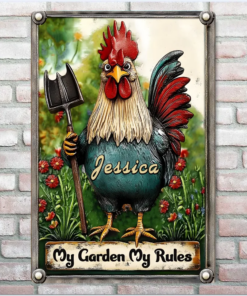 My Garden My Rules Personalized Gardening Rectangle Metal Sign Gift For Famer, Chicken Lover