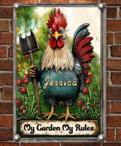 My Garden My Rules Personalized Gardening Rectangle Metal Sign Gift For Famer, Chicken Lover