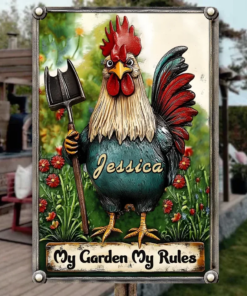 My Garden My Rules Personalized Gardening Rectangle Metal Sign Gift For Famer, Chicken Lover