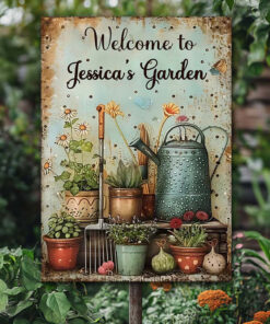 Rectangle Welcome To My Garden Personalized Gardening Metal Sign