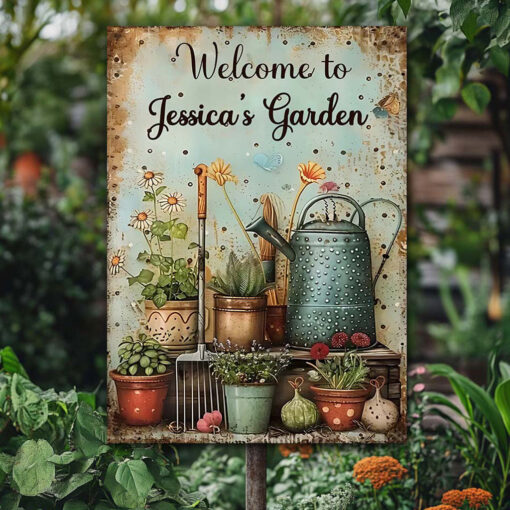 Rectangle Welcome To My Garden Personalized Gardening Metal Sign