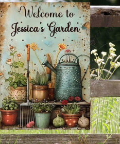 Rectangle Welcome To My Garden Personalized Gardening Metal Sign