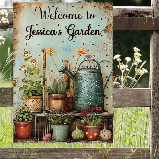 Rectangle Welcome To My Garden Personalized Gardening Metal Sign