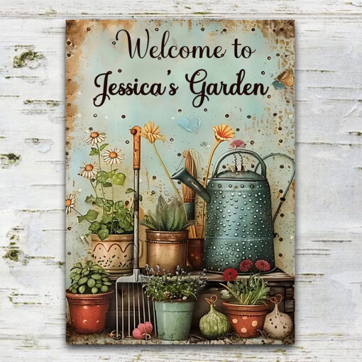 Rectangle Welcome To My Garden Personalized Gardening Metal Sign