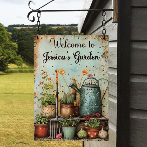 Rectangle Welcome To My Garden Personalized Gardening Metal Sign