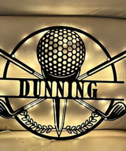 Custom Crossed Golf Clubs Metal Wall Art LED Light - Personalized Golfing Sign Home Decor - Golfer Metal LED Lights - Golf Ball Metal Signs