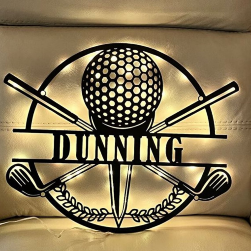 Custom Crossed Golf Clubs Metal Wall Art LED Light - Personalized Golfing Sign Home Decor - Golfer Metal LED Lights - Golf Ball Metal Signs